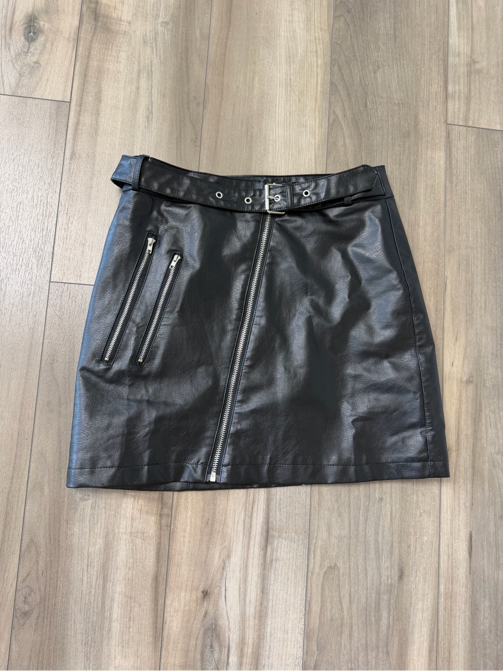 Windsor Mini Skirt Black Faux Leather Zipper- Women's Small New